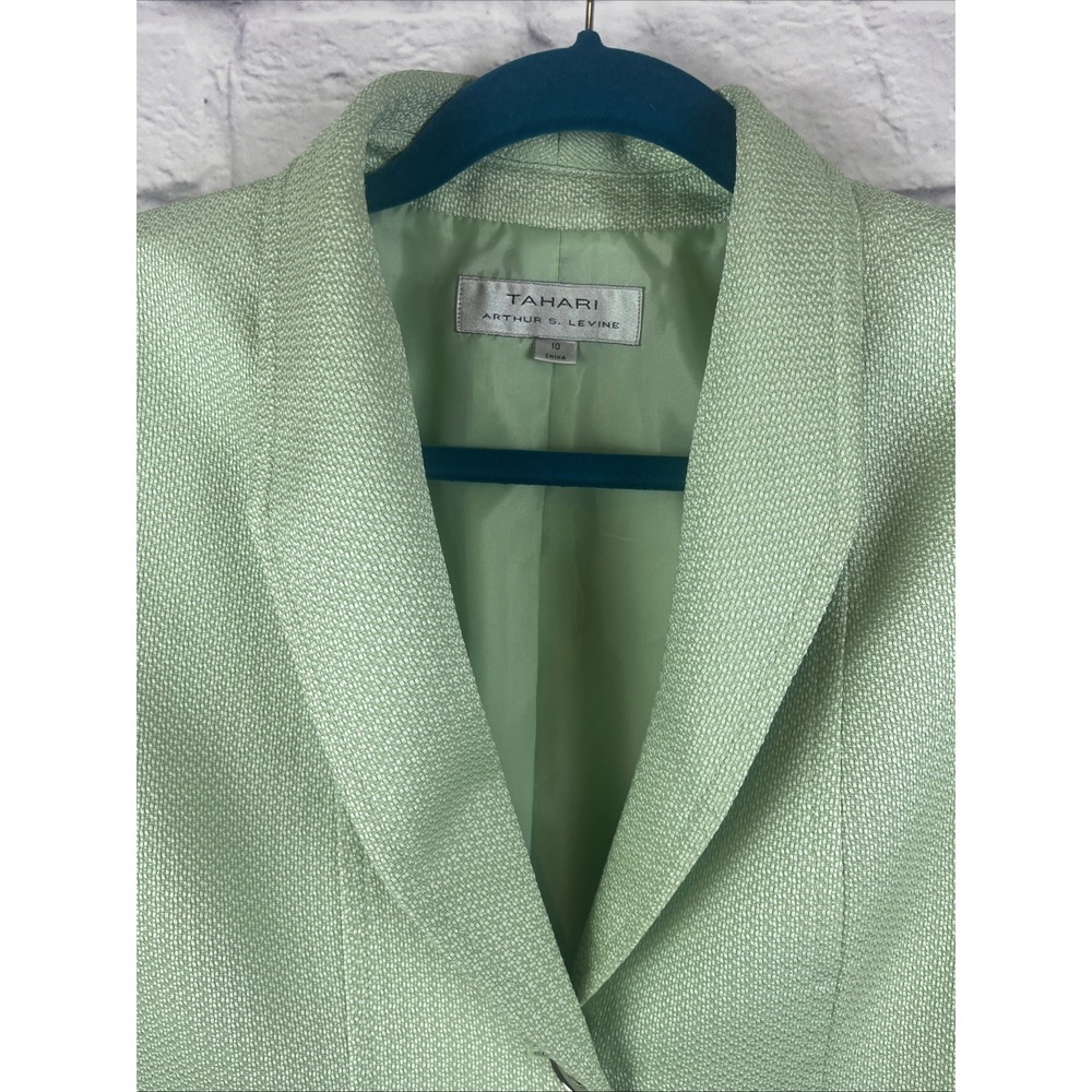 Tahari ASL Women's Preppy Old Money  Textured Lined Green Blazer Size 10 - Picture 3 of 11